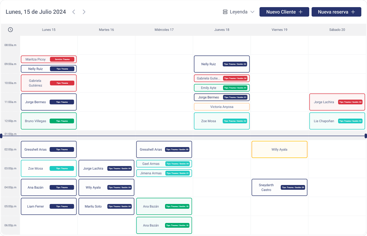 Vista de la agenda semanal de AgendApp